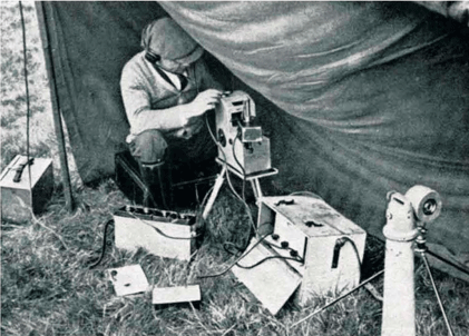 Aufbauen der Apparatur im Zelt